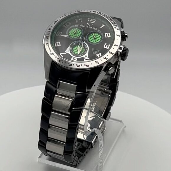 AquaSwiss Chronograph Green Black Mens Watch Working - Picture 12 of 12
